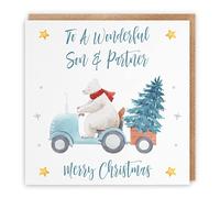 Hunts England - Son And Partner Christmas Card - To A Wonderful Son & Partner - Merry Christmas - Polar Bear Collection