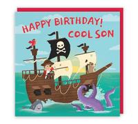 Hunts England - Son Pirate Ship Kids Birthday Card - Happy Birthday! - Cool Son - Pirate Ship On High Seas - Imagination Collection