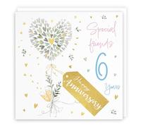Hunts England - Special Friends 6th Anniversary Card - 6 Years - Contemporary Hearts - Gold Foil - 6th Wedding Anniversary Card For Special Friends - Milo's Gallery