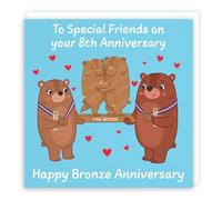 Hunts England - Special Friends 8th Anniversary Card - Bronze Anniversary - Eighth Anniversary - 8 Years - Cute Fun Bears Card - Love Story Collection