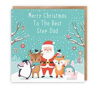Hunts England - Step Dad Christmas Card - Merry Christmas To The Best Step Dad - Santa & Friends Collection - Fun Card