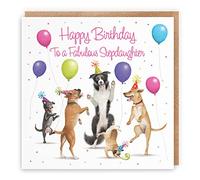 Hunts England - Stepdaughter Birthday Card For Her - Dancing Dogs - To A Fabulous Stepdaughter - Birthday Card - Milo's Gallery - Funny