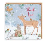 Hunts England - Thank You Cute Deer Christmas Card - Nature's Treasures - Happy Animal Wildlife Thank You Xmas Card - For Friends, Family, Carer, Gardener, Employee, Grandparents, Auntie, Uncle