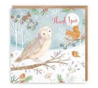 Hunts England - Thank You Cute Owl Christmas Card - Nature's Treasures - Happy Animal Wildlife Thank You Xmas Card - For Friends, Family, Carer, Gardener, Employee, Grandparents, Auntie, Uncle
