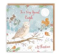 Hunts England - Very Special Couple Cute Owl Christmas Card - Nature's Treasures - Happy Animal Wildlife Merry Xmas Card - Robin, Mouse, Squirrel - For Friends, Men, Women