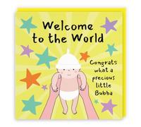 Hunts England Welcome To The World New Baby Congratulations Card Cute | Bundle Of Joy, Laugh Out Loud, Cartoon, Cute, Funny, Colourful, Fun, Stars, Boys, Girls, 14.5 x 14.5 cm