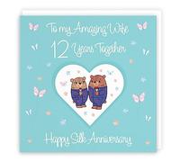 Hunts England - Wife 12th Anniversary Card - 12 Years - Silk Anniversary - Romantic Meadows - Fun Card - Twelfth Anniversary Card For Wife