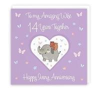 Hunts England - Wife 14th Anniversary Card - 14 Years - Ivory Anniversary - Romantic Meadows - Fun Card - Fourteenth Anniversary Card For Wife