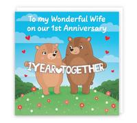 Hunts England - Wife 1st Anniversary Card - Paper Anniversary - First Anniversary - 1 Year - Cute Fun Bears Card - Love Story Collection