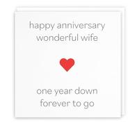 Hunts England - Wife 1st Wedding Anniversary Card - Happy Anniversary Wonderful Wife - One Year Down Forever To Go - Red Heart Collection