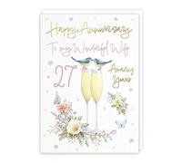 Hunts England - Wife 27th Anniversary Card - A5 Size - Champagne Flutes - Gold Foil - 27th Anniversary Card For Wife - 27 Years - 27th Anniversary - Milo's Gallery