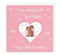 Hunts England - Wife 2nd Anniversary Card - 2 Years - Cotton Anniversary - Romantic Meadows - Fun Card - Second Anniversary Card For Wife