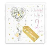 Hunts England - Wife 2nd Anniversary Card - 2 Years Wife - Contemporary Hearts - Gold Foil - Luxury 2nd Wedding Anniversary Card For Wife - Happy Anniversary Wife - Milo's Gallery