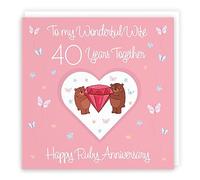 Hunts England - Wife 40th Anniversary Card - 40 Years - Ruby Anniversary - Romantic Meadows - Fun Card - 40th Anniversary Card For Wife