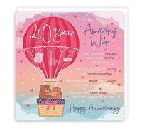 Hunts England - Wife 40th Anniversary Poem Card - Love Is In The Air - Beautiful Love Verse - Cute Bears - Luxury 40th Anniversary Card For Wife - Romantic 40 Years Wife Anniversary Card