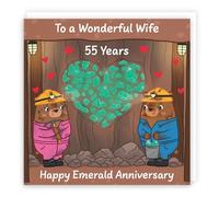 Hunts England - Wife 55th Anniversary Card - Emerald Anniversary - 55 Years - Cute Fun Bears Card - Love Story Collection