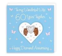 Hunts England - Wife 60th Anniversary Card - 60 Years - Diamond Anniversary - Romantic Meadows - Fun Card - 60th Anniversary Card For Wife