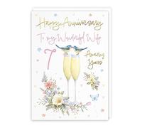 Hunts England - Wife 7th Anniversary Card - A5 Size - Champagne Flutes - Gold Foil - 7th Anniversary Card For Wife - Seven Years - 7th Anniversary - Milo's Gallery