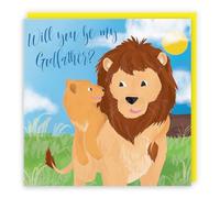 Hunts England - Will You Be My Godfather Proposal Card - Christening/Baptism - Newborn - Cute Lions - Jungle Collection