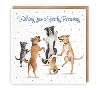 Hunts England Wishing You A Speedy Recovery Card - Dancing Dogs - Feel Better Soon/Get Well Soon Card For Men, Women, Kids, Adults, Boys, Girls, etc. - Milo's Gallery Collection