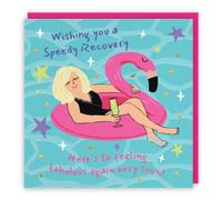 Hunts England Women's Speedy Recovery Get Well Card Flamingo Float Funny | Laugh Out Loud, Cheeky, Funny, Colourful, Pink, Drink, Fun, Female, For Her, 14.5 x 14.5 cm