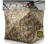 HUNTSEN Hunting Blind 270° See Through 2-3 Person Ground Blind Pop Up Hunting Tent with Carring Bag - Portable Durable for Turkey and Deer Tent