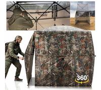 HUNTSEN Hunting Blind 360 Degree See Through Ground Blind 2-3 Person - Portable Pop Up Deer Blind with Full Open Door - Camouflage Ground Blind for Deer & Turkey Hunting