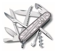 Huntsman Swiss Army Knife, Medium, Multi Tool, Camping Knife, 15 Functions, Large Blade, Bottle Opener, Silver Transp.