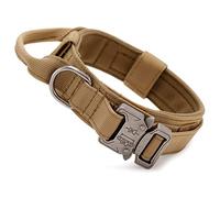 Huntvp Dog Collar,Tactical Dog Collars with Control Handle,Military Adjustable Collar Metal Buckle, Padded for Medium Large Dogs Hunting Trainning Outdoors (Brown-L)