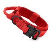 Huntvp Dog Collar,Tactical Dog Collars with Control Handle,Military Adjustable Collar Metal Buckle,Padded for Medium Large Dogs Hunting Trainning Outdoors(Red-L)