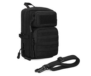Huntvp Molle Pouch Tactical Pack Crossbody Messenger Bag Waist Bum bag Belt for Outdoors Hiking Camping (S2-Black)