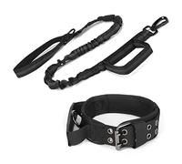 Huntvp Tactical Dog Collar and Leash Set, Large, Heavy Duty, Reflective, Adjustable for Medium Dogs, Trainning Outdoors (Black-M)