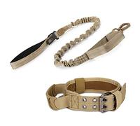 Huntvp Tactical Dog Collar, Large Dogs Collar with Handle and Dog Lead Leash, Military Heavy Duty Dog Collar and Leash Set, Durable Reflective Adjustable for Medium Dogs Trainning Outdoors (Brown-XL)