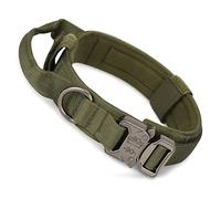Huntvp Tactical Dog Collar with Control Handle, Military Adjustable Collar,Nylon, Metal Buckle, Padded for Medium-sized Large Dogs Hunting Trainning Outdoors(Army Green-L)