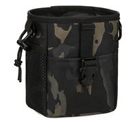 Huntvp Tactical Dump Slingshot Pouch Molle Military Catapult Slingshot Small Storage Bag Pouches with Drawstring for Hunting Hiking Camping Outdoors Activities (Black-camo-L)