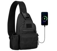HUNTVP Tactical Military Chest Bag Molle Crossbody Shoulder Sling Pack Backpack with Water Bottle Holder USB Outlet, Black