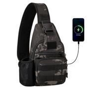HUNTVP Tactical Military Chest Bag Molle Crossbody Shoulder Sling Pack Backpack with Water Bottle Holder USB Outlet Camo