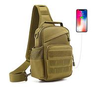 HUNTVP Tactical Molle Chest Sling Pack Daypack Backpack Crossbody Bag with Water Bottle Pouch Holder & USB for Hiking Camping Trekking Running Traveling Outdoors(Type4-camo)