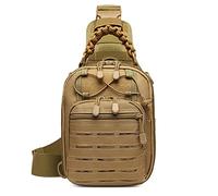 HUNTVP Tactical Sling Bag,Hiking Rucksack Chest Pack MOLLE Military Backpack Assault Bag for Cycling Camping Working Out Traveling Outdoor Activity (Type2-Brown)