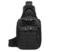 HUNTVP Tactical Sling Bag,Hiking Rucksack Chest Pack MOLLE Military Backpack Assault Bag for Cycling Camping Working Traveling Out Outdoor Activity (Type2-Black)