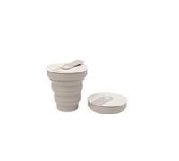 HUNU Collapsible Coffee Cup with Lid - BPA Free Foldable Silicone Espresso Cup for Hot Drinks - Leakproof Reusable Pocket Coffee Mug - Portable Travel Mug or Camping Cup - 12OZ (Warm Grey)