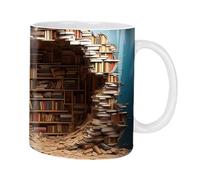 HUNYA 3D Bookshelf Mug, 3D Library Shelf Mug, Ceramic Bookshelf Coffee Cup, 3D Effect Books Mugs, Library Bookshelf Mug, Book Lover Ceramic Coffee Mug, A for Readers