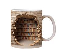 HUNYA 3D Bookshelf Mug, 3D Library Shelf Mug, Ceramic Bookshelf Coffee Cup, Unique Reading Mug Book Club Cup, 3D Effect Books Mugs, for Readers Bookish Book Lovers