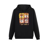 HUO BAO NIU ROU Fantastic Mr Characters Art Wes Anderson Men's Pullover Hoodies Unisex Cotton Hip Hop Print Sweatshirts Black XXL