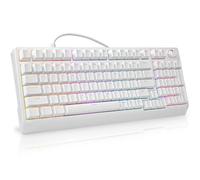HUO JI 96% Mechanical Gaming Keyboard Wired, LED Backlit, Liner Red Switch | Volume Knob, Anti-Ghosting, Double-Shot Shine Through Keycaps, Light Up Keyboard for PC Mac, White