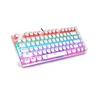 HUO JI E-Yooso Z-88 Typewriter Mechanical Keyboard, Rainbow LED Backlit, Vintage Retro Style with Red Switches, Compact 81 Keys Hot Swappable for PC, Mac, White