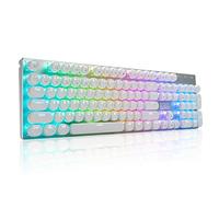 HUO JI E-Yooso Z-88 Wired Typewriter Style Mechanical Gaming Keyboard, Programmable RGB Backlit, Blue Switches - Clicky, USB-C Cable, Metal Panel, 104 Double-Shot Keycaps for PC, White
