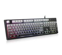 HUO JI Wired Gaming Keyboard with Rainbow LED Backlit, Floating Keys, Mechanical Feeling, Spill Resistant, Ergonomic for Xbox, PS Series, Desktop, Computer, PC, Gray