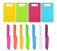 huoanpo 11PCS Plastic Kitchen Knife Set with Chopping Board, Safe Cutting Tools for Real Cooking, Multi-Color Kitchen Toy Set for Beginners (Assorted Colors)