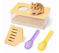huoanpo 4 Pcs Hamster Sand Baths Set: Transparent Lid SandBath Container for Hamster Sands, Includes Ladder & Scoops - Perfect Sand Bath for Syrian Hamsters, Dwarf Hamsters Bathing Sands And Grooming
